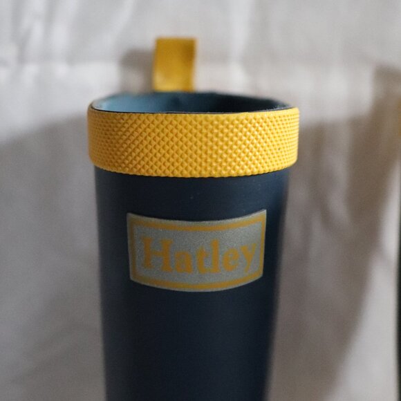 Hatley Kids Classic Slip On Sz 1 Navy Yellow Outdoor Matte Rubber Rain Boots - Picture 9 of 11